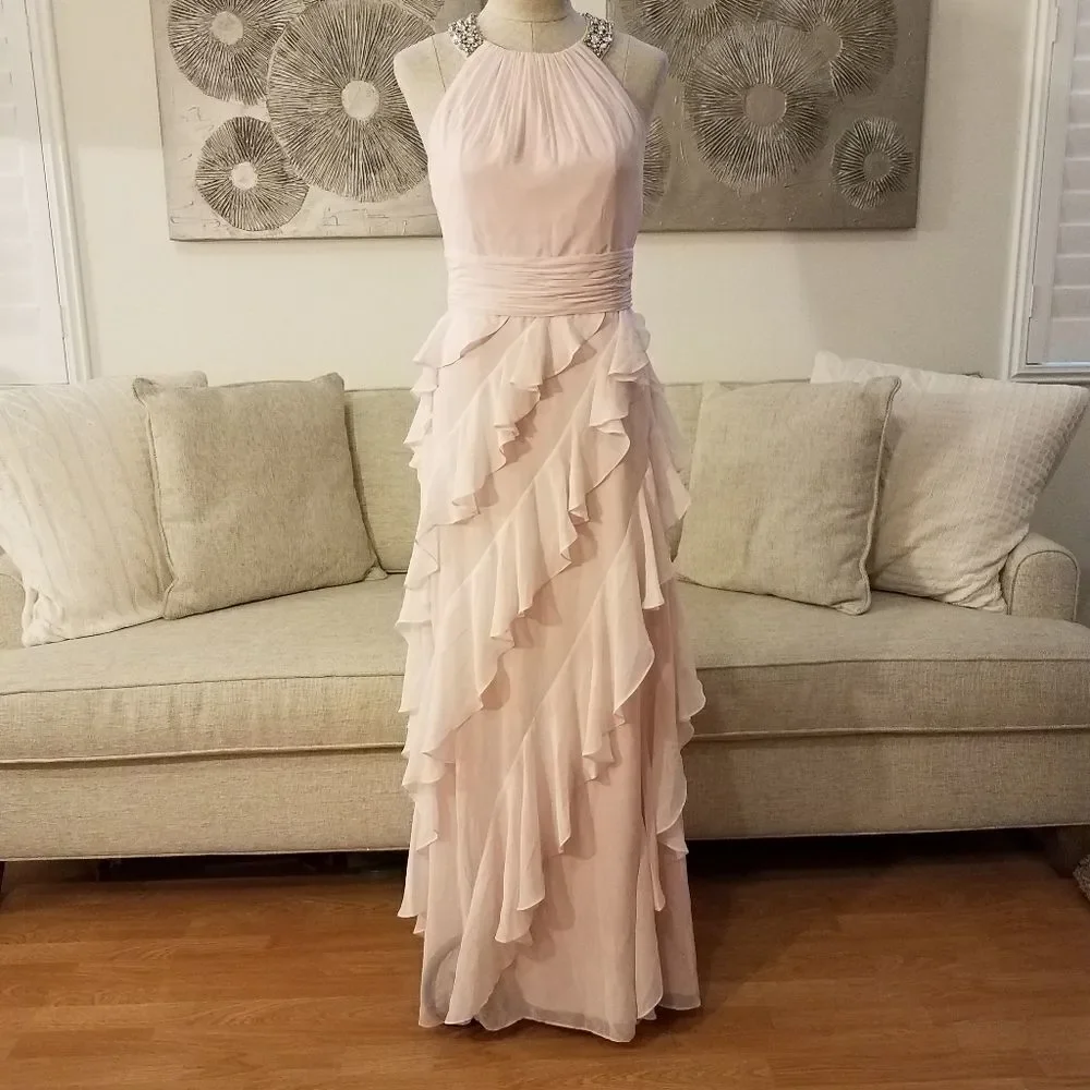 Eliza J Embellished Ruffle Chiffon Gown sz 6 - Picture 3 of 8